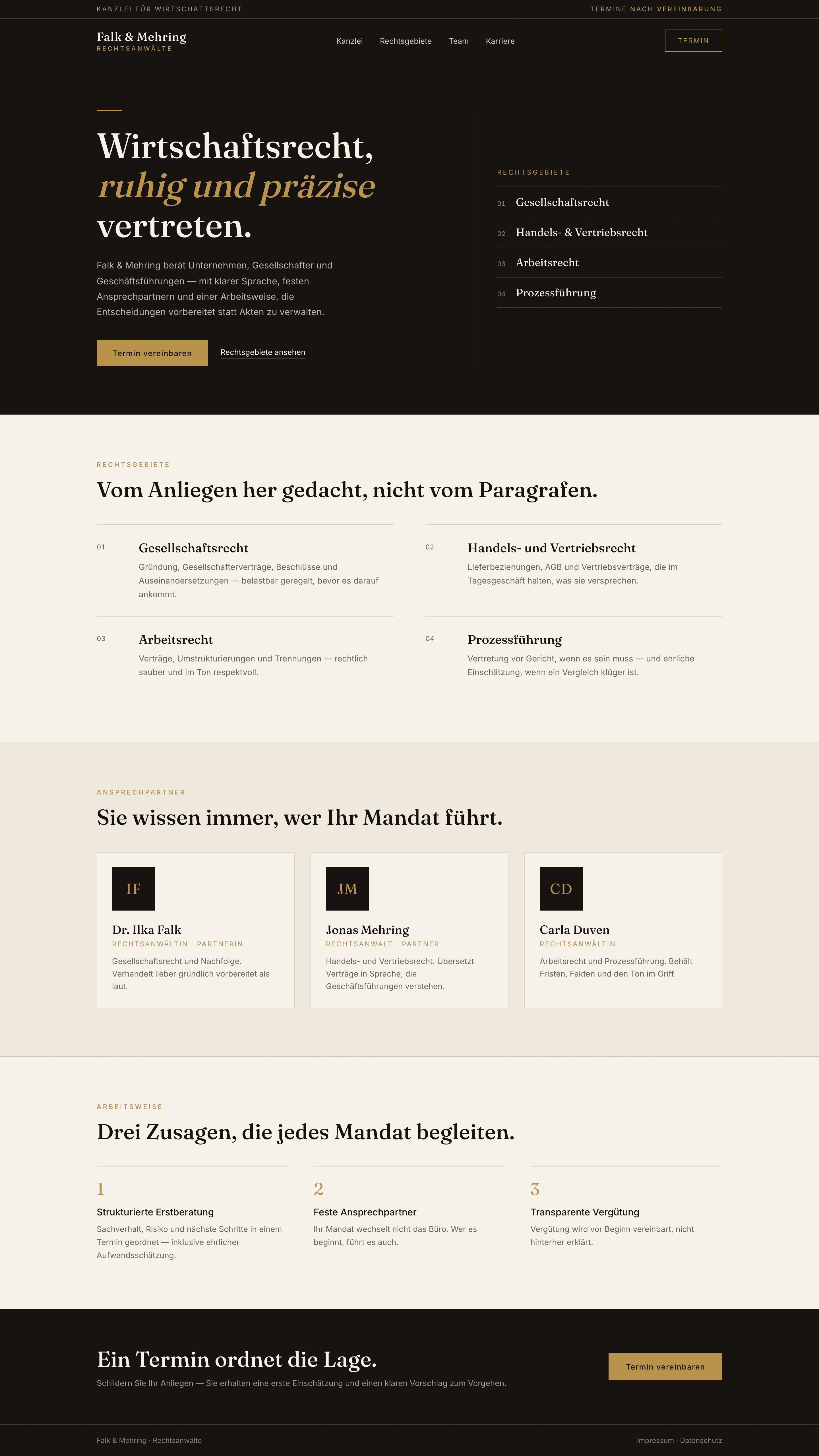 Startseite der Website für Falk & Mehring