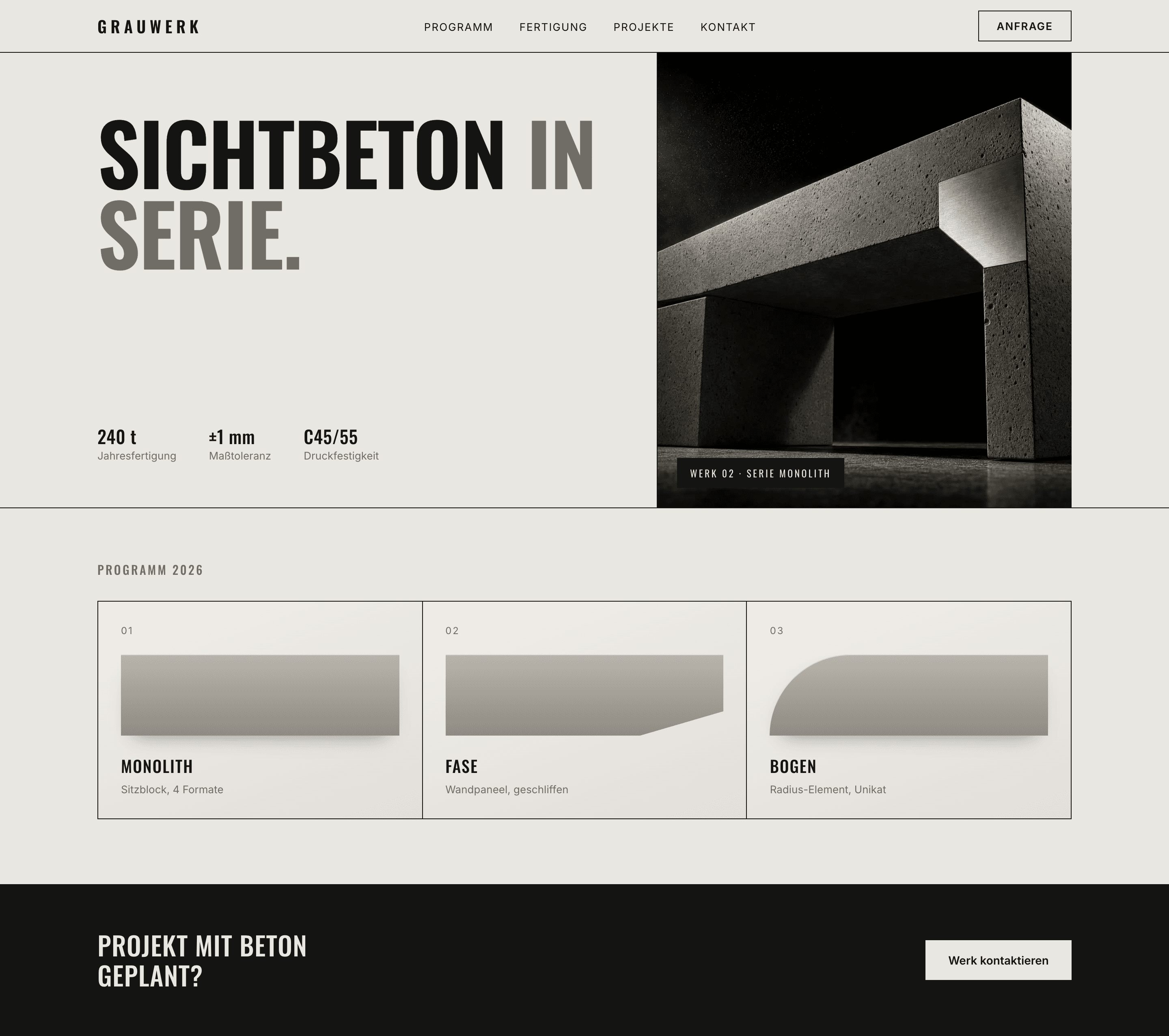 Startseite der Konzeptwebsite für Grauwerk