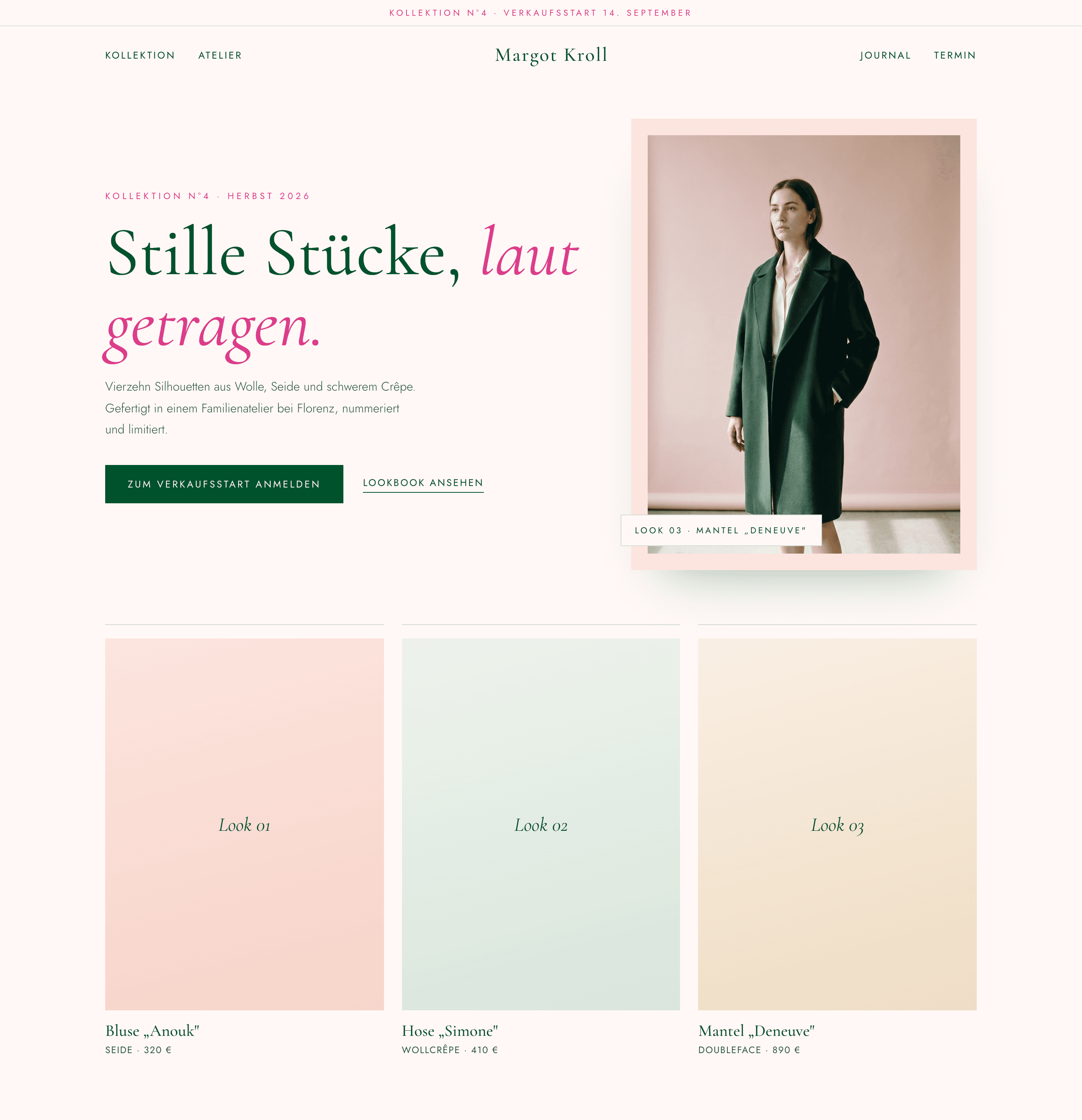 Startseite der Konzeptwebsite für Margot Kroll