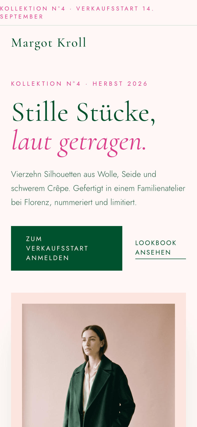 Mobile Startseite der Website für Margot Kroll