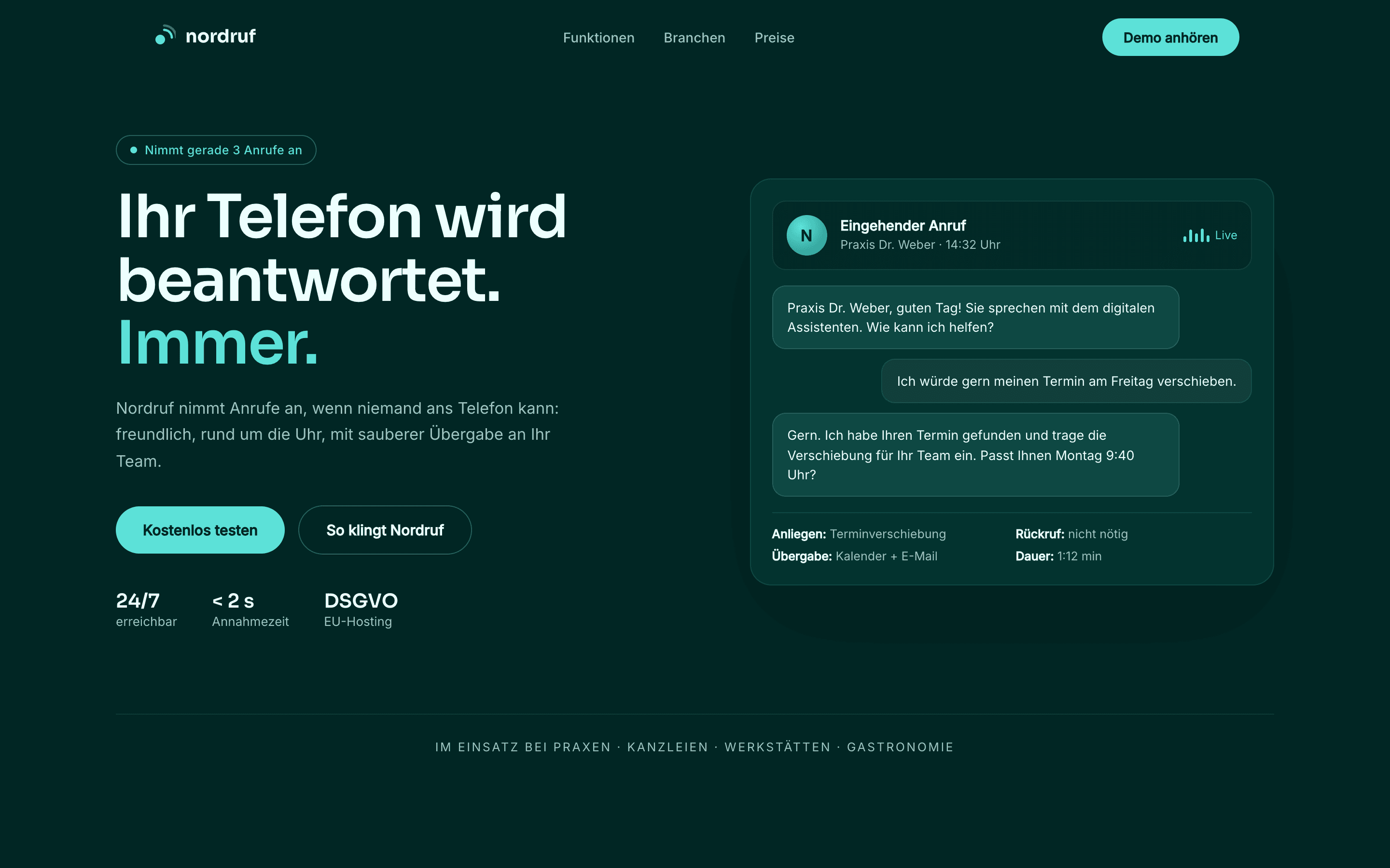 Startseite der Konzeptwebsite für Nordruf